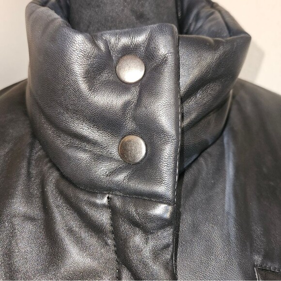 Identify Black Leather Cinched Waist Zip-Up Moto Jacket Size L - Picture 7 of 10